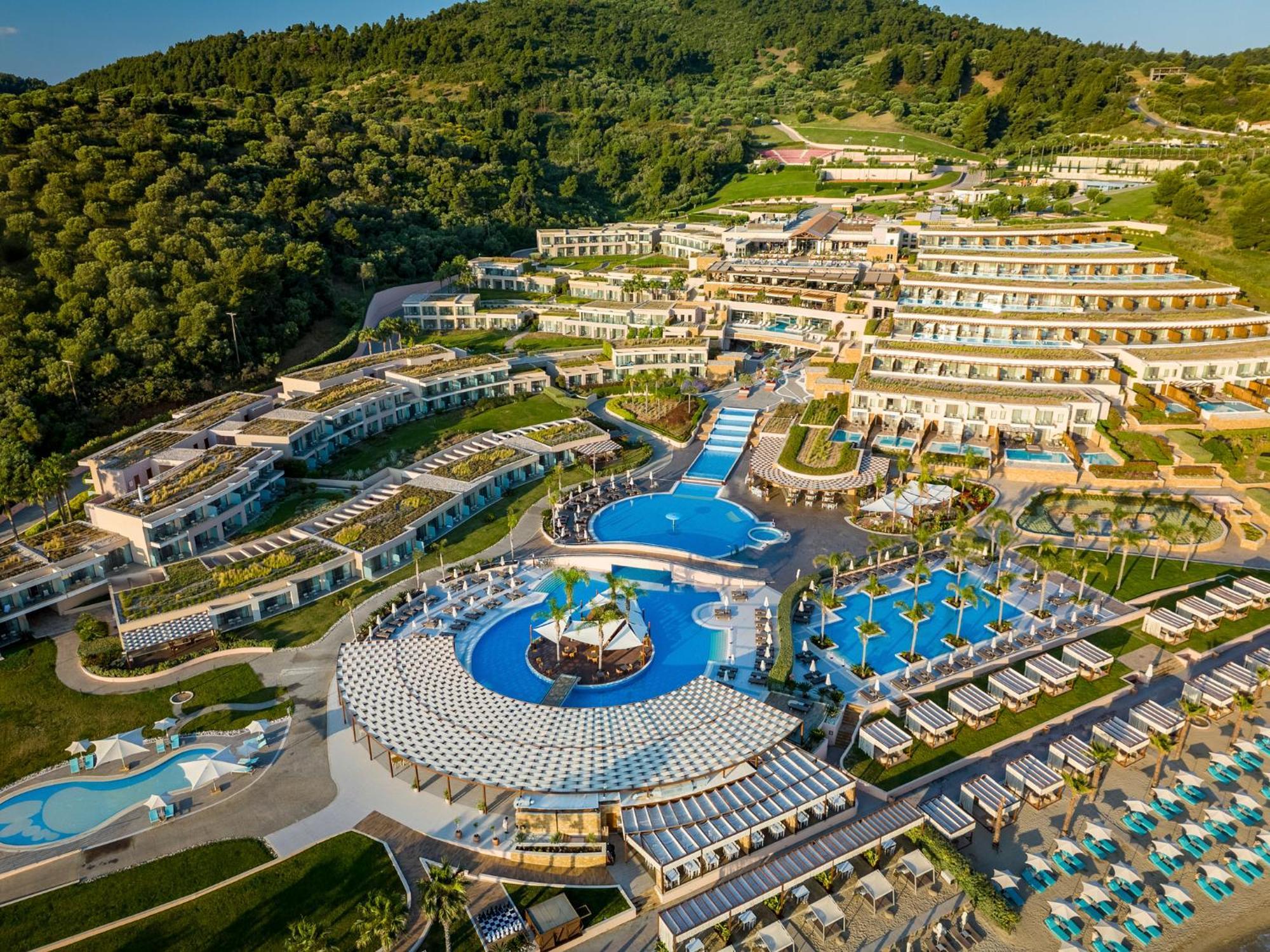 Miraggio Thermal Spa Resort Paliouri Exteriör bild Aerial view of the resort